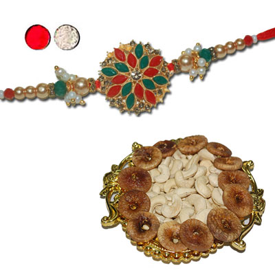 "RAKHIS -AD 4220 A (Single Rakhi) , Dryfruit Thali - code RD400 - Click here to View more details about this Product